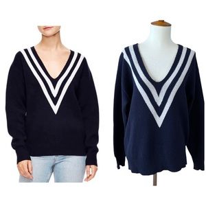 SANDRO PARIS SWEATER WOOL CASHMERE BLD V-NECK VARSITY OVERSIZE STRIPE PREPPY S